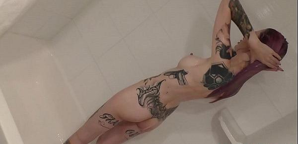  Sexy Tattoo Model Flame Jade Showering Her Sexy Nude Body